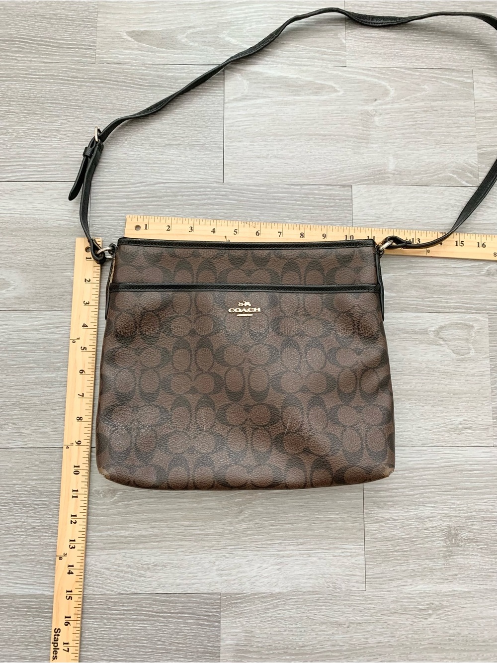 Coach Brown White Monogram Signature File Crossbody Bag - Picture 8 of 10
